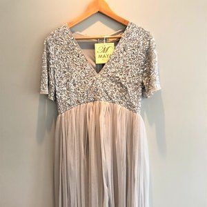 Maya Silver Sequined Maternity Dress Size 8 - NWT!